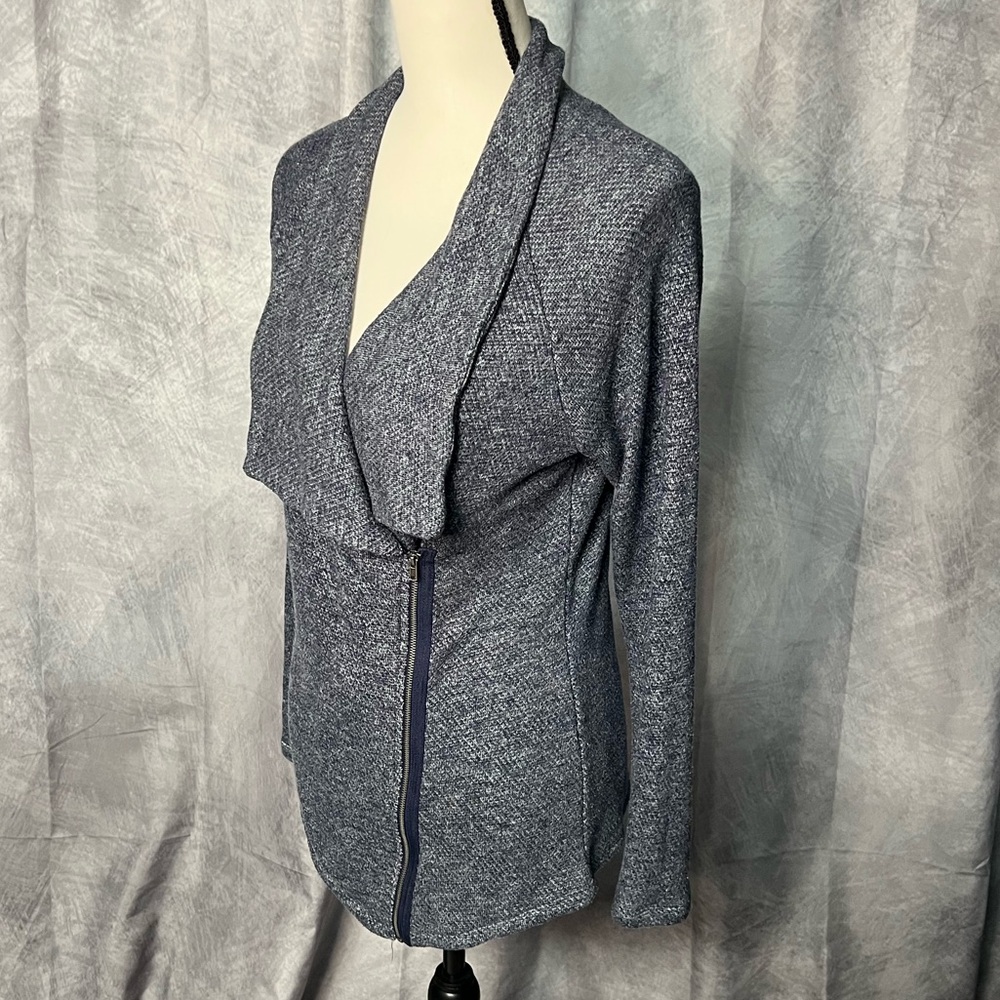 INC International Concepts Blue Asymmetrical Zip Front Drape Neck Cardigan-Large - Picture 3 of 10